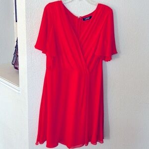 Lauren Ralph Lauren Womens Dress Flowy Graduation Bridal Guest Sz 14 Cherry Red